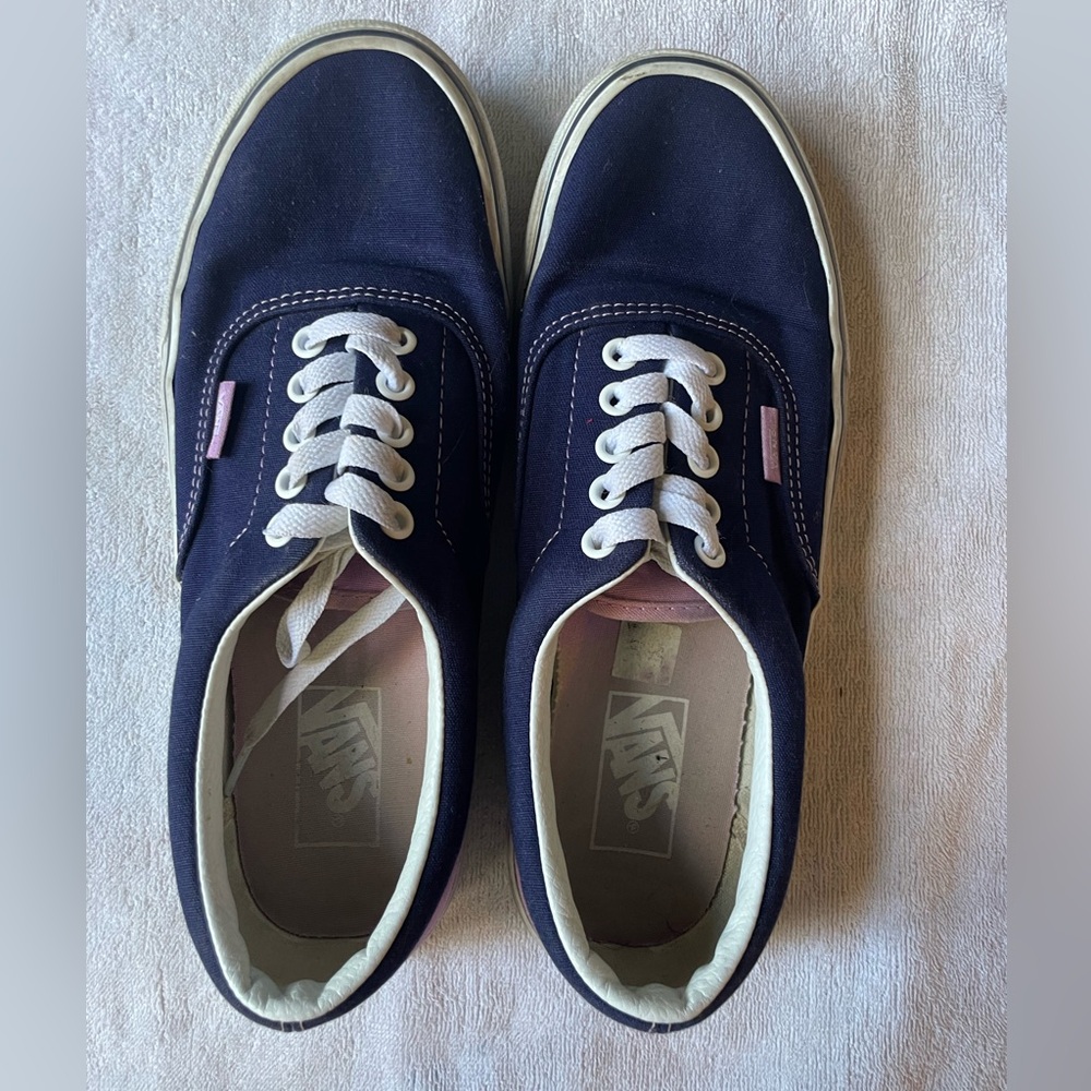 Vans Low Top Canvas Sneakers in Navy and Pink - Picture 2 of 8
